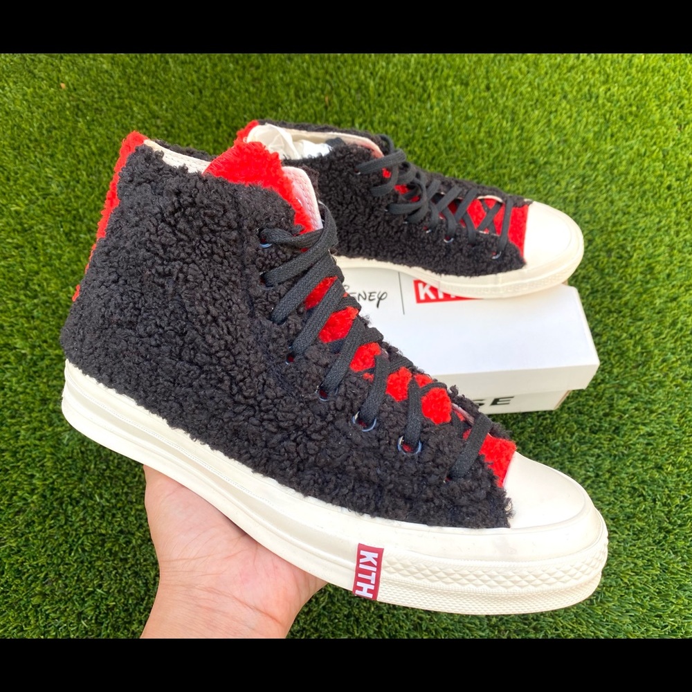 Kith x Disney x Converse Chuck 70 High Top "Mickey Mouse Fur" Black Red Sherpa
